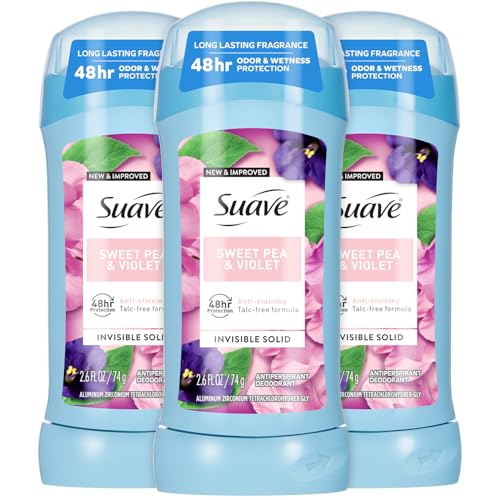 Suave Sweet Pea & Violet Deodorant Stick 3-Pack, 2.6 Oz | Long-Lasting Freshness