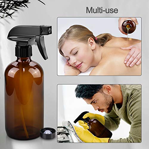 Amber Glass Spray Bottles - 3 Pack 16 oz Refillable with Nozzles