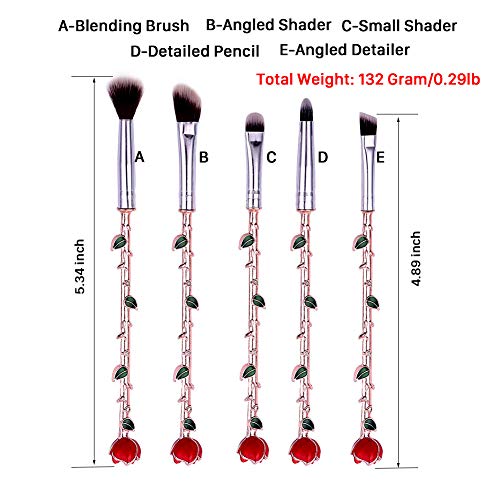 Rongji Jewelry 5PCS Rose Gold Eye Makeup Brush Set - Romantic & Functional