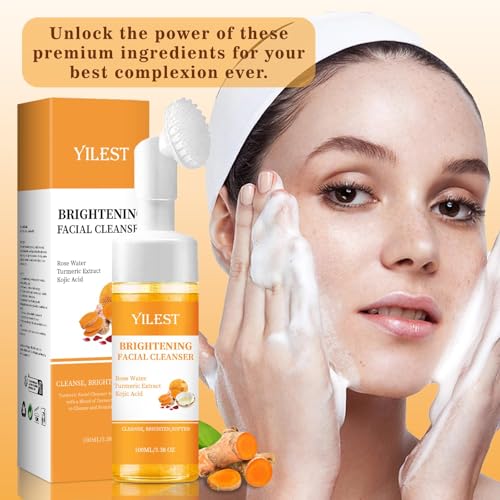 Turmeric Face Wash with Brush - Deep Cleansing & Exfoliating Facial Cleanser for All Skin Types, 2pcs 100ML