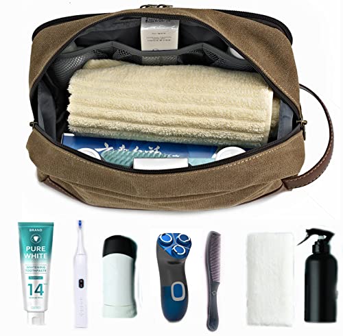 Seemeroad Large Canvas Travel Toiletry Bag 28x16x14cm Water-Resistant Vegan Leather