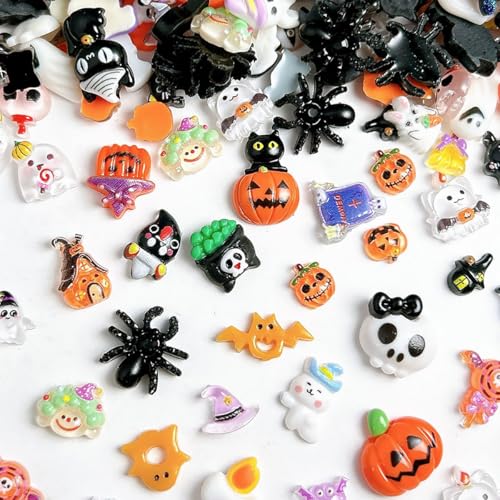60Pcs Halloween Nail Charms - Cute Ghost & Pumpkin 3D Gems