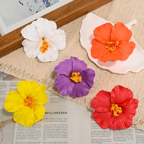 Hibiscus Hawaiian Flower Hair Clips for Women - Boho Beach Accessories, 6 Pack