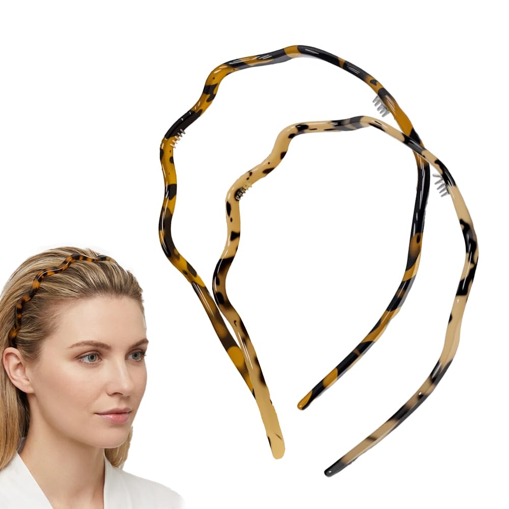 SundownAura 2026 New Zig Zag Headbands for Women, Black and Tortoise Shell Headbands Decorative Trendy Styles Comfortable Non Slip Comb Headband with Teeth (Deep+Light Tortoiseshell)