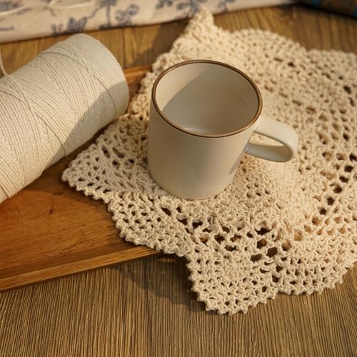 Handmade Crochet Cotton Doilies - Rectangular Table Placemats (Set of 2, 10 x 17 inch, Beige)