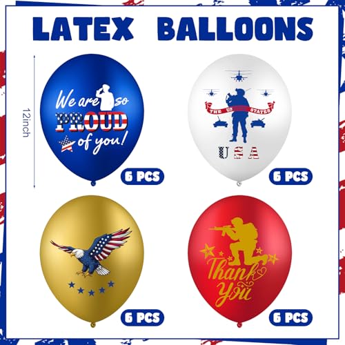 Skylety 24 Pcs Patriotic Marine Party Balloons - Blue, White, Gold & Red