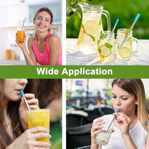 Kynup Collapsible Reusable Metal Straws with Silicone Tips - 4 Pack Set for Travel