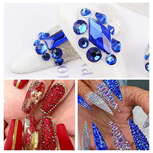 XEAOHESY 1620Pcs Red & Blue Nail Rhinestones for Nails & Crafts, Multi-Shaped & Sized Gems