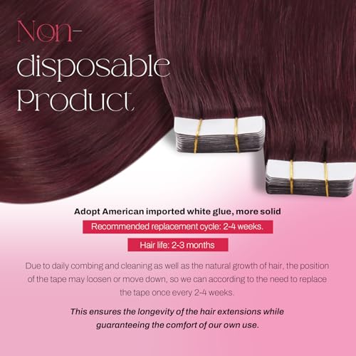 Moresoo Burgundy Red Tape Hair Extensions 10 Inch 20pcs | Remy Human Hair