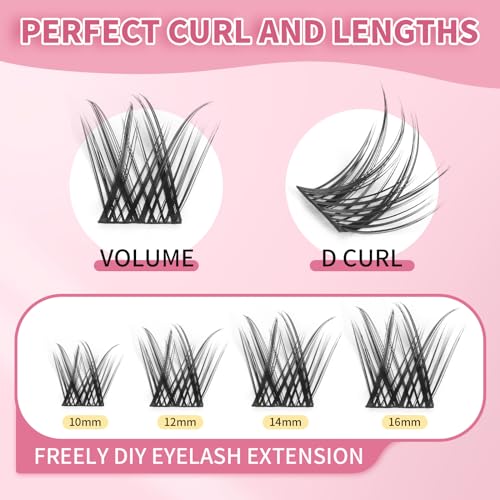 MLEN DIARY D-100 Style Lash Clusters 100 Pcs 10-16mm Wispy D Curl - Reusable DIY False Eyelashes