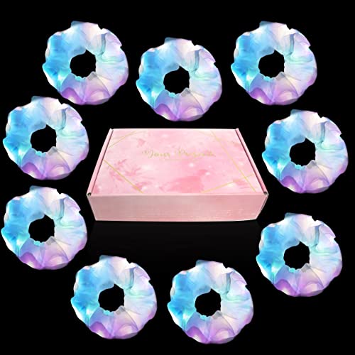 White LED Light Up Scrunchies Set - 9 Pcs with 3 Modes