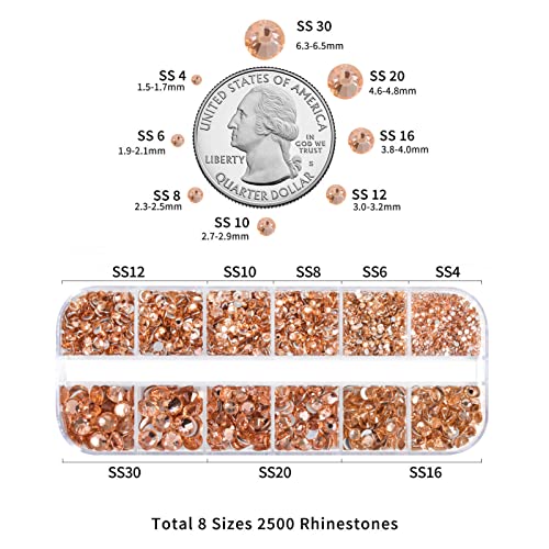 Champagne Flatback Rhinestones for Makeup - 2500pcs Light Peach