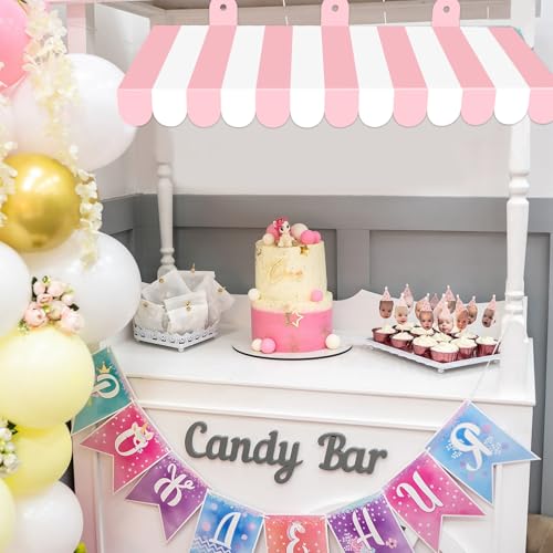 2 Pack Pink and White Circus Awnings - Carnival Decorations for Parties