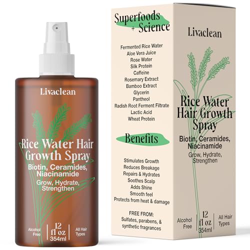 LivaClean Rosemary & Rice Water Hair Growth Spray, 12 fl oz