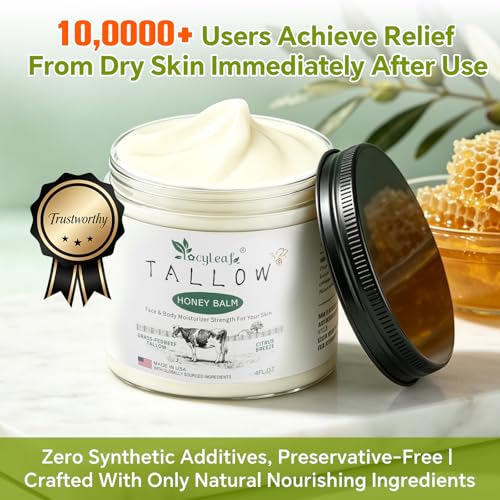 Beef Tallow Skin Care Balm with Honey – Organic Grass-Fed Nourishing Body Butter (4 oz), LOCYLEAF