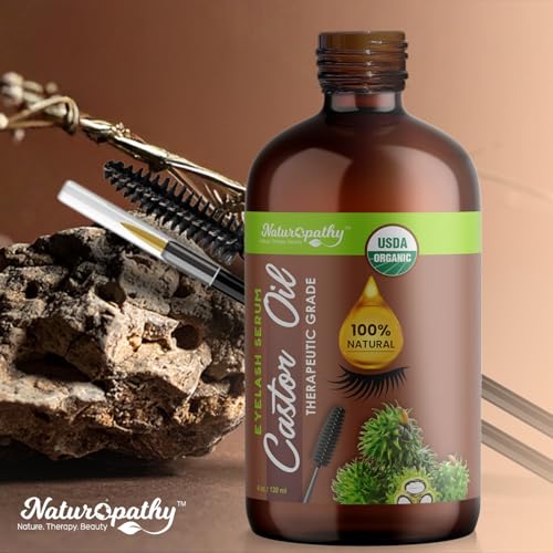 USDA Organic Castor Oil 4oz by Naturopathy – Pure Cold-Pressed Hair & Lash Growth