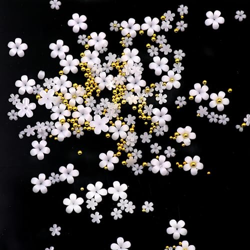1200Pcs 3D Flower Nail Charms - White Floral Nail Art Gems