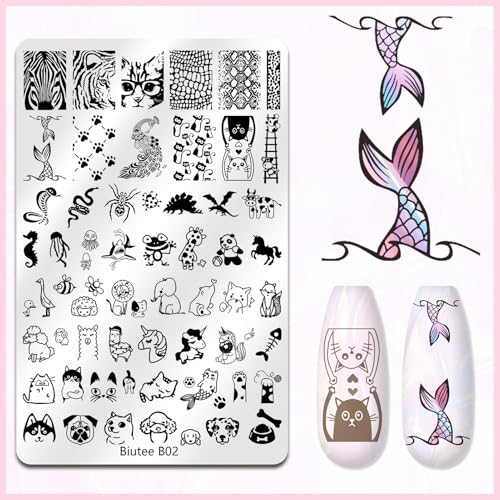 Biutee 7PCS Large Nail Stamping Kit with Scraper & Plates
