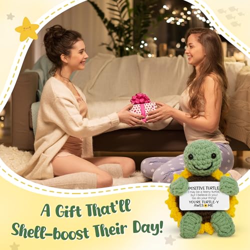 Handmade Positive Crochet Turtle Gift for Women - Soft Yarn Decor