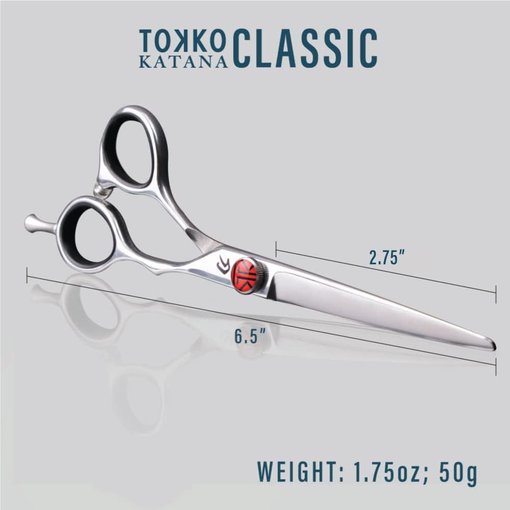 Tokko Katana Hair Cutting Scissors - 440C Japanese Stainless Steel Barber Shears | 6.5" with Adjustment Screw & Leather Case