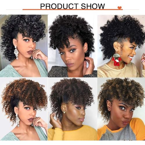 Afro Puff Mohawk Ponytail Extension with Bangs - Kinky Curly Fauxhawk