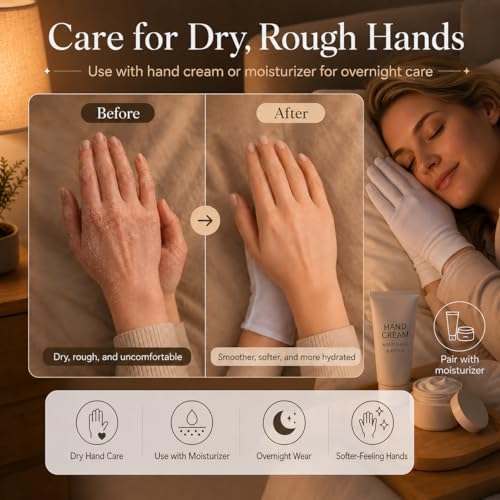 HMNYSOL 10 Pairs White Cotton Gloves for Moisturizing & Sleep, Hand Care Liners