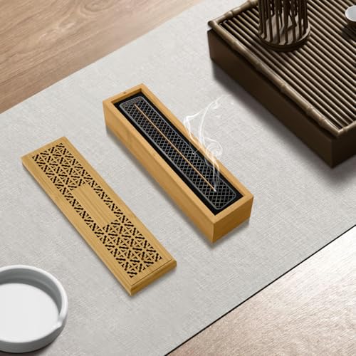Wooden Incense Holder with Storage - Dual-Compartment Ash Catcher
