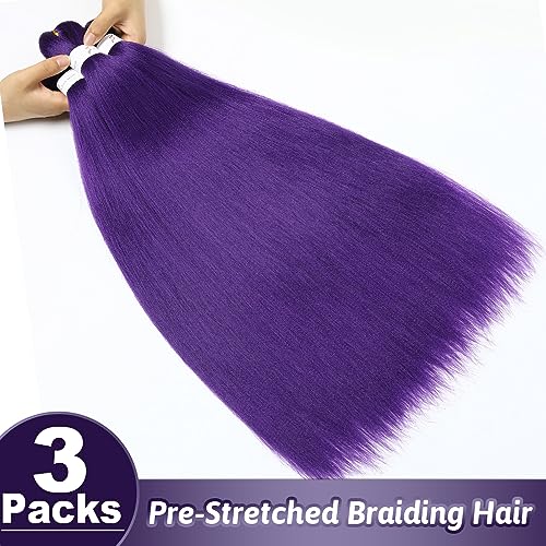 26 Inch Purple Pre-Stretched Braiding Hair Extensions - 3 Packs
