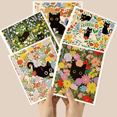 5 Pack Reusable Swedish Dishcloths - Cat in Flowers Design