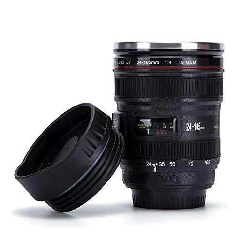 Camera Lens Coffee Mug with Lid - Stainless Steel Insulated Travel Cup