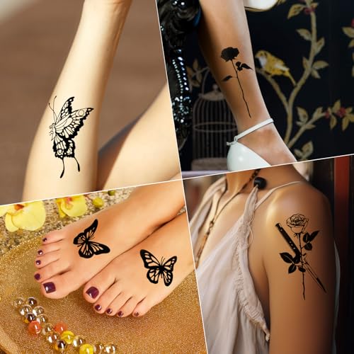 8 Black Butterfly Temporary Tattoos - Waterproof & Realistic Design