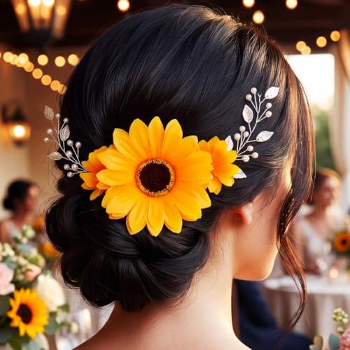 Gorais Sunflower Bridal Hair Vine with Pearls - Wedding Hair Piece