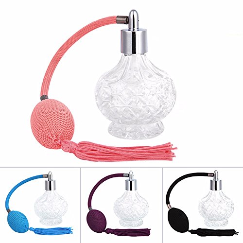 Pink 80ml Vintage Style Perfume Bottle with Gold Tassel & Refillable Glass Atomizer