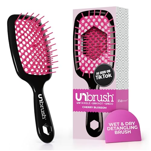 FHI Heat UNbrush Detangling Brush for Pain-Free Brushing on All Wet or Dry Hair Types ? Durable DuoFlex Anti-Static Bristles, Lightweight Handle, Vented Hair Brush, Cherry Blossom