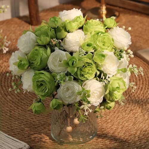Silk Peony Artificial Flowers Bouquets - 2 Bunches for Home Decor