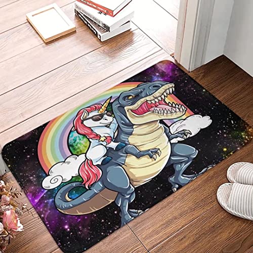 Funny Unicorn Riding Dinosaur Bath Mat - Non-Slip Microfiber Rug 16x24