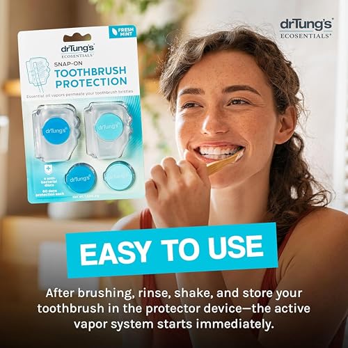 DrTung's Snap-On Toothbrush Protector Covers with Essential Oil Discs