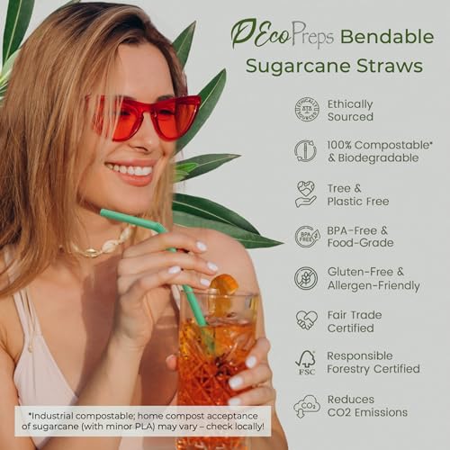 Eco-Friendly Biodegradable Sugarcane Straws - 120 Pack, Bendable & Compostable