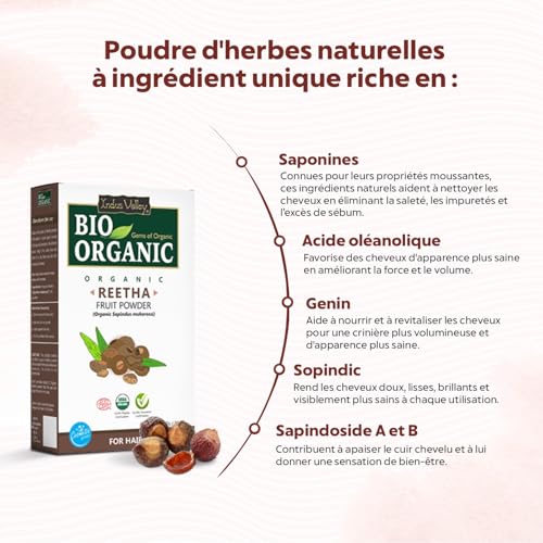Indus Valley Organic Reetha Powder 100g - Natural Hair & Scalp Cleanser, Vegan & Cruelty-Free