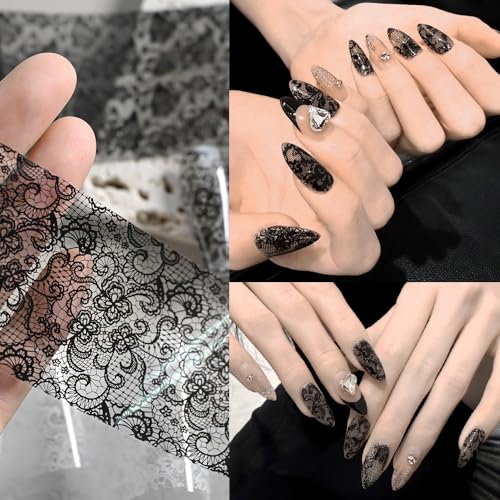 Qdsuh Lace01 Black & White Floral Nail Foil Sheets - DIY Nail Art Transfer