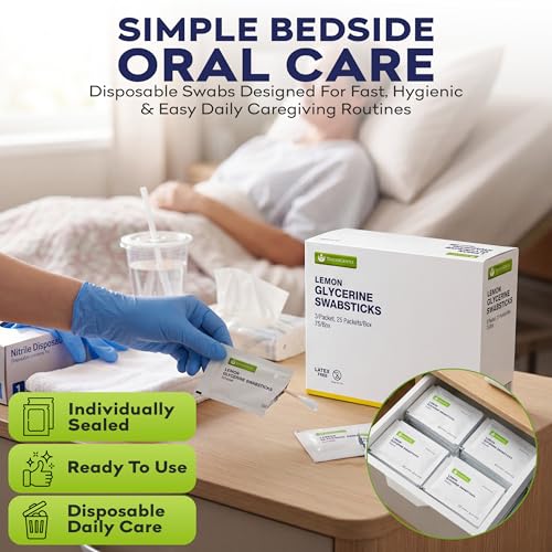 Lemon Glycerin Mouth Swabs for Seniors - 75 Disposable Oral Swabs