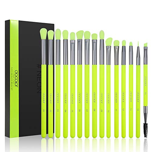 docolor Neon Green Eyeshadow Brush Set 15Pcs – Makeup Tools for Eye Shading & Blending