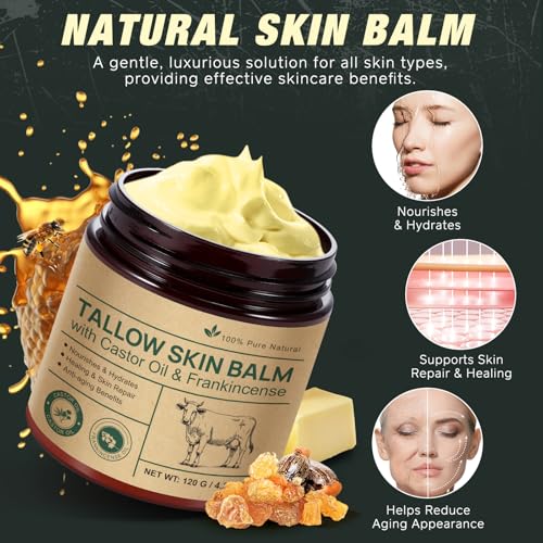 Organic Beef Tallow Balm with Castor Oil & Frankincense - 120g