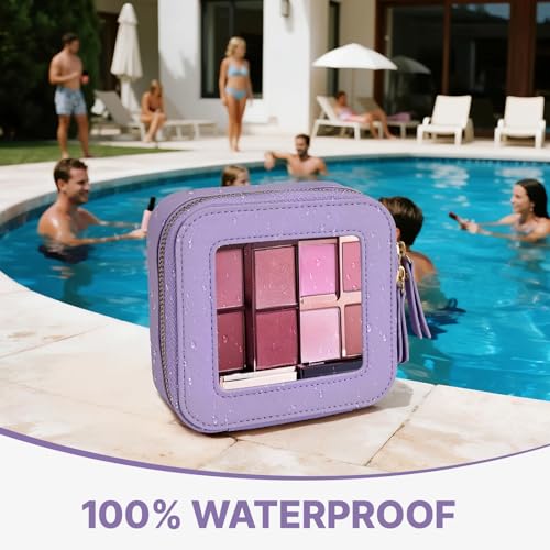 Purple Small Clear Makeup Bag Travel Organizer Compact Cosmetic Case