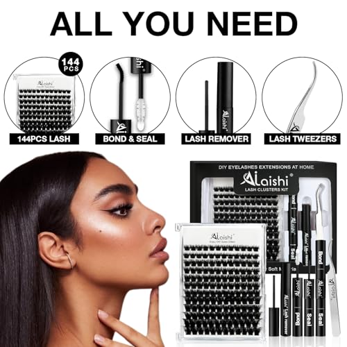 DIY 3D Cluster Eyelash Extensions Kit - Fluffy D Curl False Lashes 10-18mm with Lash Bond & Tweezers