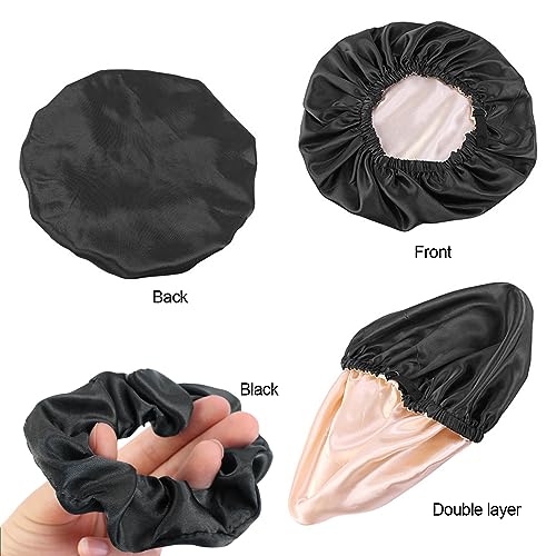 Large Black Satin Silk Bonnet for Sleeping - Hair Protection & Care
