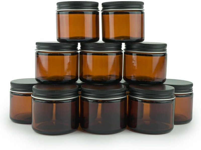 Glass Amber 2oz Jar - Lead-Free Round Jars for Beauty Products | Black Lid, Ideal for Lotions & Powders