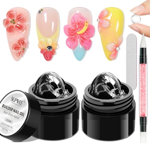 SUPWEE Clear 3D Gel Nail Art Sculpting Gel - 2PCS, Non-Stick, Beginner-Friendly