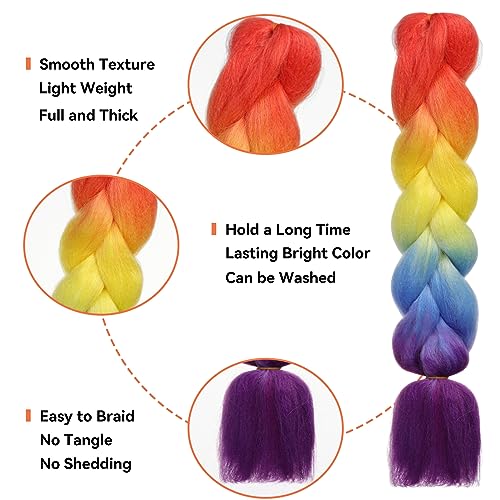 HAIRCUBE 24 Inch Ombre Rainbow Braiding Hair Extensions - 3 Packs