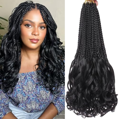 COOKOO 14 Inch Black French Curl Crochet Braids - 9 Packs, 135 Strands, Model 1B#